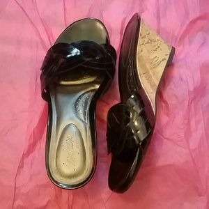 Black 7 braided comfy wedge backless sandal